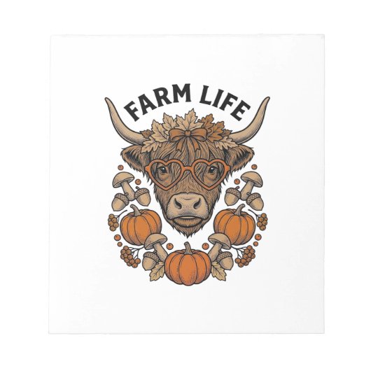 Herfst Highland Koe Met Hart Bril Notitieblok (Voorkant)