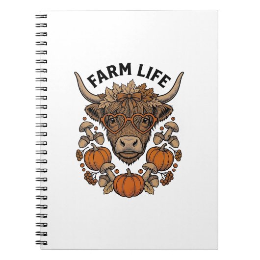 Herfst Highland Koe Met Hart Bril Notitieboek (Voorkant)