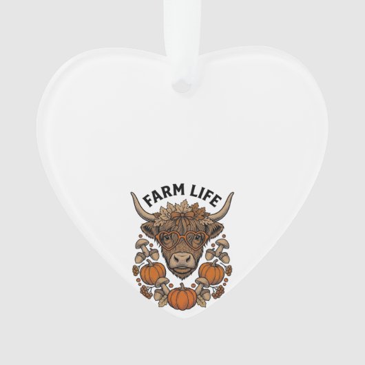 Herfst Highland Koe Met Hart Bril Ornament (voorkant)