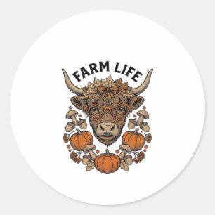 Herfst Highland Koe Met Hart Bril Ronde Sticker