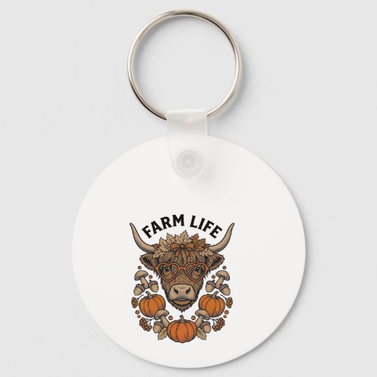 Herfst Highland Koe Met Hart Bril Sleutelhanger (Voorkant)