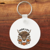 Herfst Highland Koe Met Hart Bril Sleutelhanger (Voorkant)