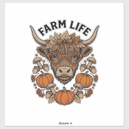 Herfst Highland Koe Met Hart Bril Sticker (Vel)
