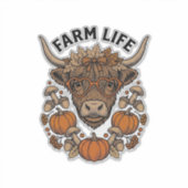 Herfst Highland Koe Met Hart Bril Sticker (Voorkant)