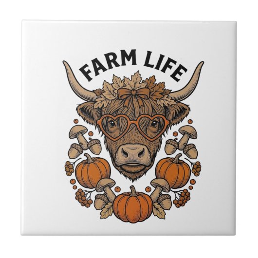 Herfst Highland Koe Met Hart Bril Tegeltje (Voorkant)
