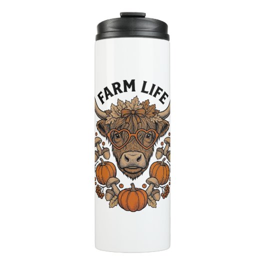 Herfst Highland Koe Met Hart Bril Thermosbeker (Voorkant)