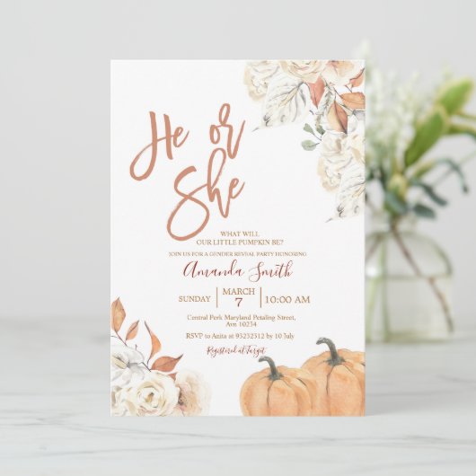 Herfst Hij of Zij Boho Pompoen Geslacht Onthullen Kaart (Staand voorkant)