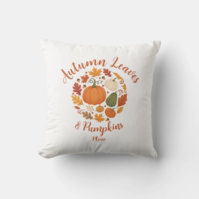 Herfst Home Decor met pompoenen en herfstbladeren Kussen (Voorkant)