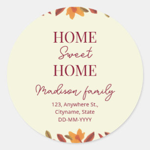 Herfst Home Sweet Home open huis Huisverwarming Ronde Sticker