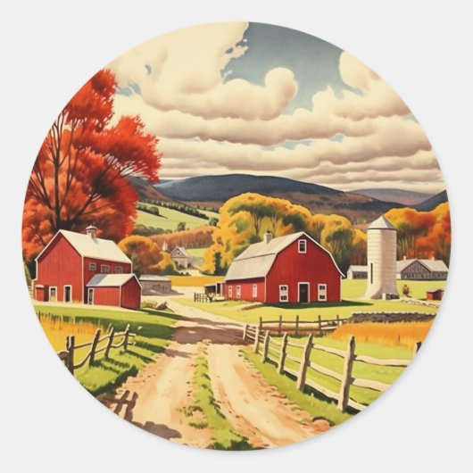 Herfst Homestead illustratie Ronde Sticker (Voorkant)