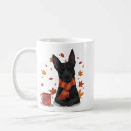 Herfst hond met sjaal koffiemok