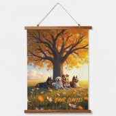 Herfst Honden Rustend Onder Grote Boom Hangend Wandkleed (Voorkant)