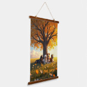 Herfst Honden Rustend Onder Grote Boom Hangend Wandkleed (Gebogen)