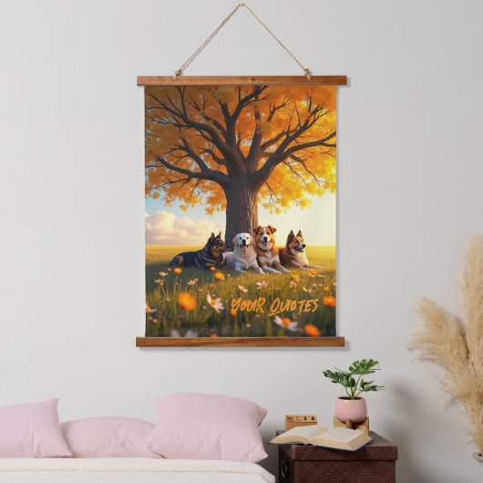 Herfst Honden Rustend Onder Grote Boom Hangend Wandkleed (Slaapkamer)