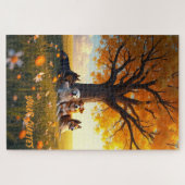 Herfst Honden Rustend Onder Grote Boom Legpuzzel (Horizontaal)