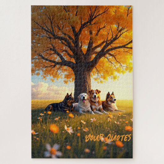 Herfst Honden Rustend Onder Grote Boom Legpuzzel (Verticaal)