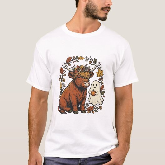 Herfst Hoogland Koe Geest Vintage Gravure Shirt  (Voorkant)