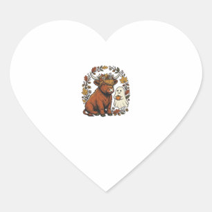 Herfst Hoogland Koe Geest Vintage Gravure Shirt  Hart Sticker