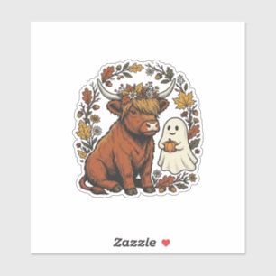 Herfst Hoogland Koe Geest Vintage Gravure Shirt  Sticker