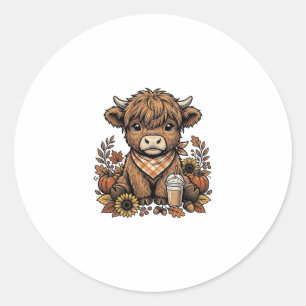 Herfst Hoogland Koe Vintage Herfst Boerderij Kunst Ronde Sticker