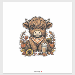 Herfst Hoogland Koe Vintage Herfst Boerderij Kunst Sticker