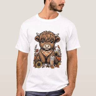 Herfst Hoogland Koe Vintage Herfst Boerderij Kunst T-shirt