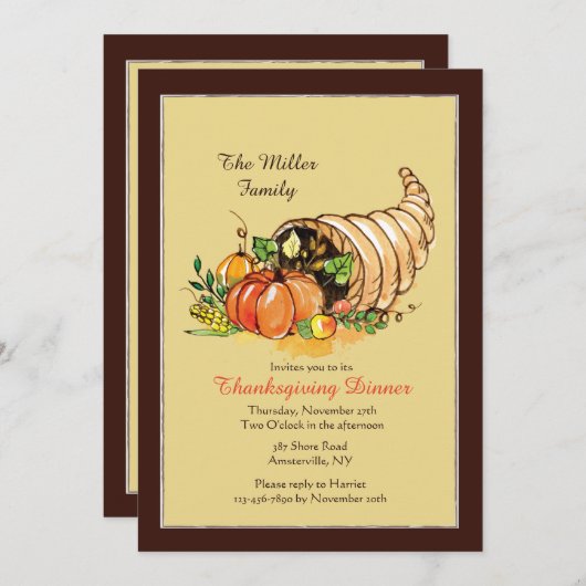 Herfst hoorn des overvloeds uitnodiging (Voorkant / Achterkant)