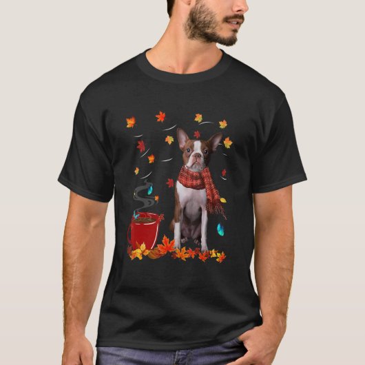Herfst Hot Chocolate Red Boston Terrier T-shirt (Voorkant)