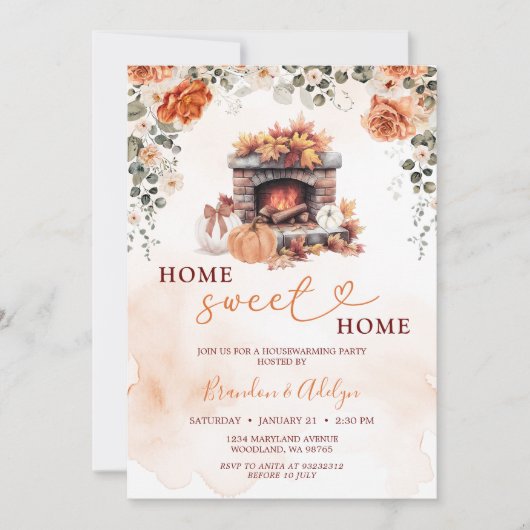Herfst Housewarming Party Pompoen Home Sweet Home Kaart (Voorkant)