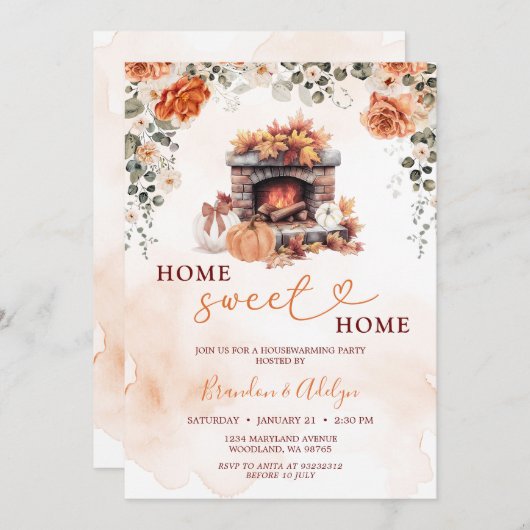 Herfst Housewarming Party Pompoen Home Sweet Home Kaart (Voorkant / Achterkant)