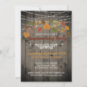 Herfst Housewarming Party Rustic Wood String Light Kaart (Voorkant)