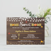 Herfst housewarming party rustiek hout herfstpompo kaart (Staand voorkant)