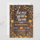 Herfst housewarming party rustiek hout pompoen gou kaart (Voorkant)