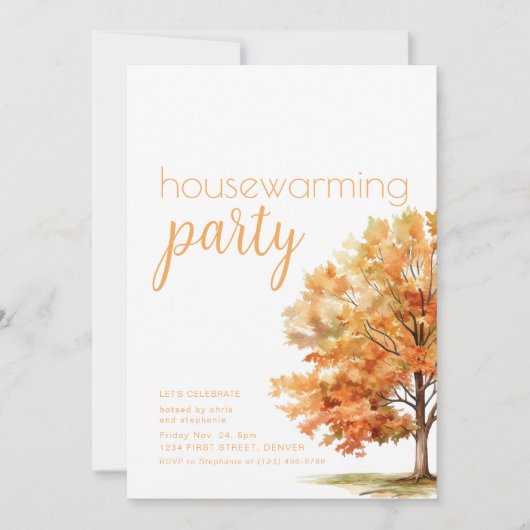 Herfst Housewarming Party Uitnodigen met Boom Kaart (Voorkant)