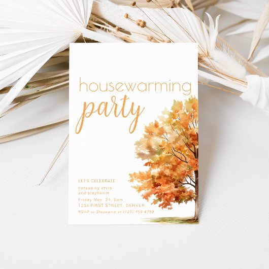 Herfst Housewarming Party Uitnodigen met Boom Kaart