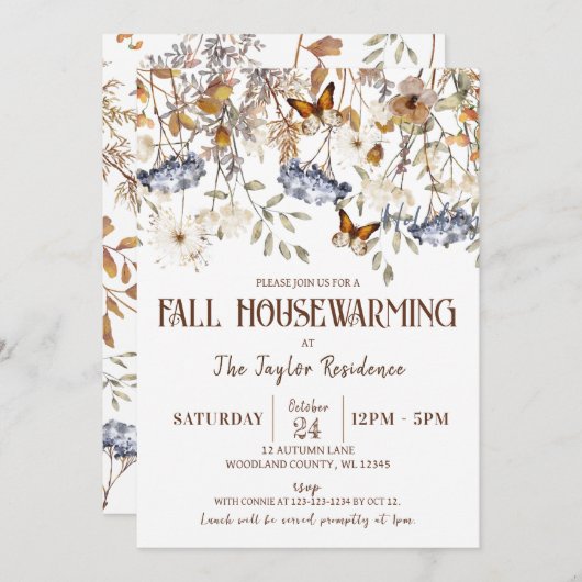 Herfst Housewarming party, vlinder, herfstgeblader Kaart (Voorkant / Achterkant)