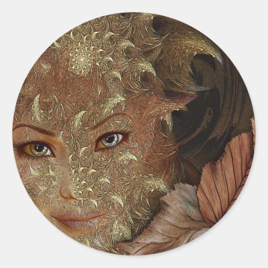 Herfst Hout Nymph Ronde Stickers (Voorkant)