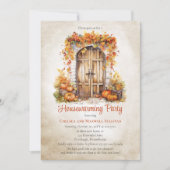 Herfst houten deur verlaat pompoenen Housewarming Kaart (Voorkant)