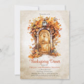 Herfst houten deur verlaat Thanksgiving Dinner Par Kaart (Voorkant)