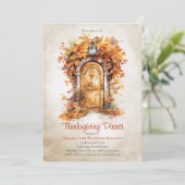 Herfst houten deur verlaat Thanksgiving Dinner Par Kaart (Staand voorkant)