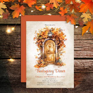 Herfst houten deur verlaat Thanksgiving Dinner Par Kaart