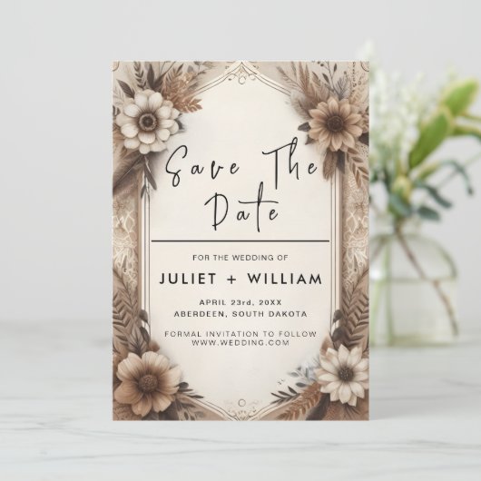 Herfst Houten Paperie Gerecycleerd Papier Bruiloft Save The Date (Staand voorkant)