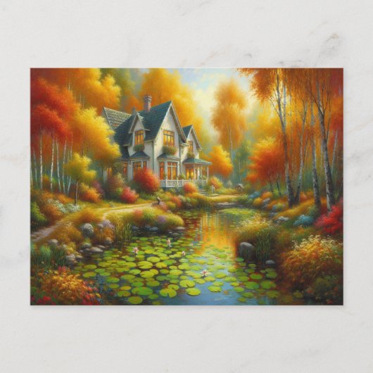 Herfst Huis Meer Briefkaart (Voorkant)
