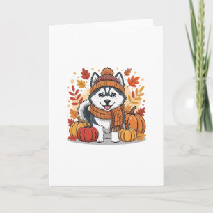 Herfst Husky Pompoenen Thanksgiving Gezellige Huis Kaart