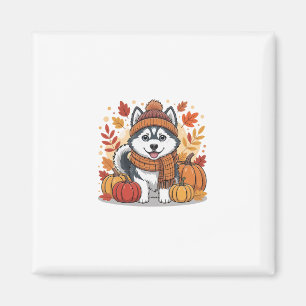 Herfst Husky Pompoenen Thanksgiving Gezellige Huis Magneet