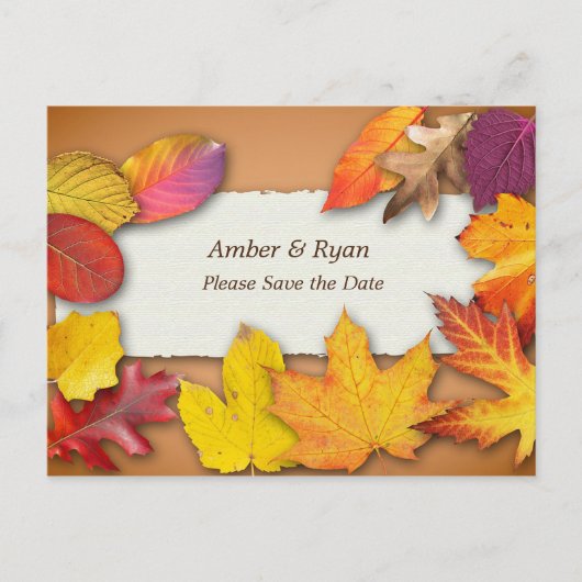 Herfst Huwelijk, Herfstkleuren, Bewaar de Datum Briefkaart (Voorkant)