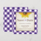Herfst Huwelijk Met Paarse Gingham Save The Date (Voorkant / Achterkant)