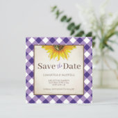 Herfst Huwelijk Met Paarse Gingham Save The Date (Staand voorkant)