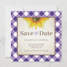 Herfst Huwelijk Met Paarse Gingham Save The Date