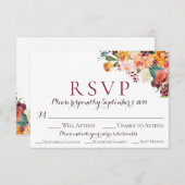 Herfst Huwelijks- RSVP Kaarten met Maaltijdkeuze (Voorkant / Achterkant)